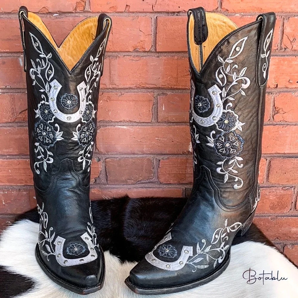 OLD GRINGO Swarovski Crystals Lucky Horseshoe Black Cowboy Western Boots 9.5 - Picture 11 of 12